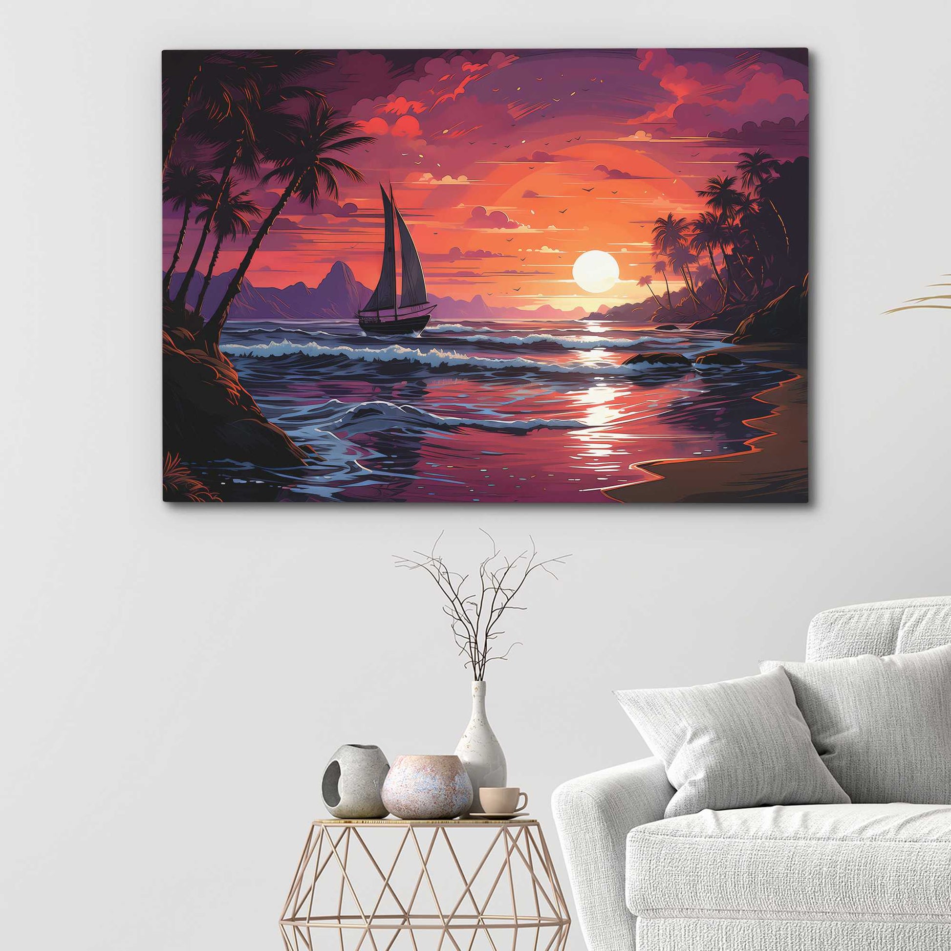 Dream Wave Sunset - Red Oceanic Canvas Print