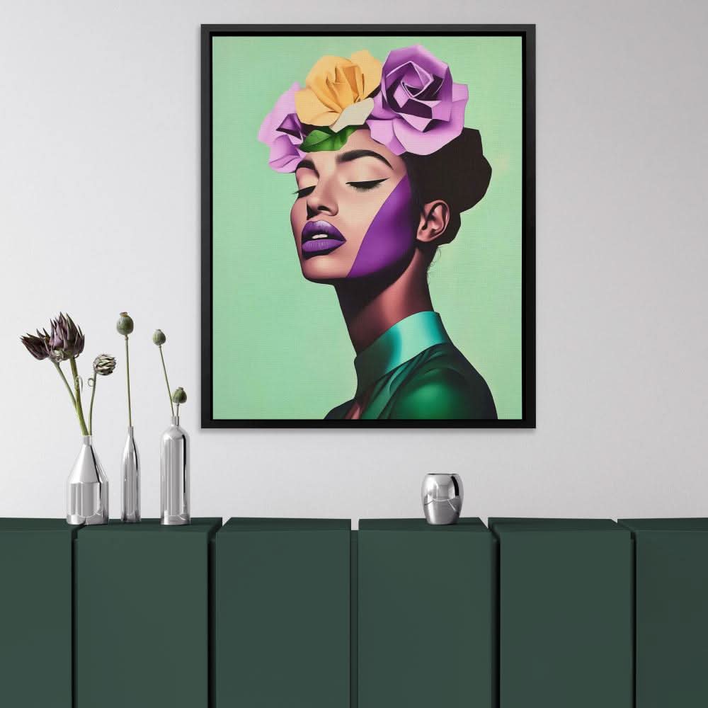 Dreaming in Roses - Figurative Green Canvas Wall Art