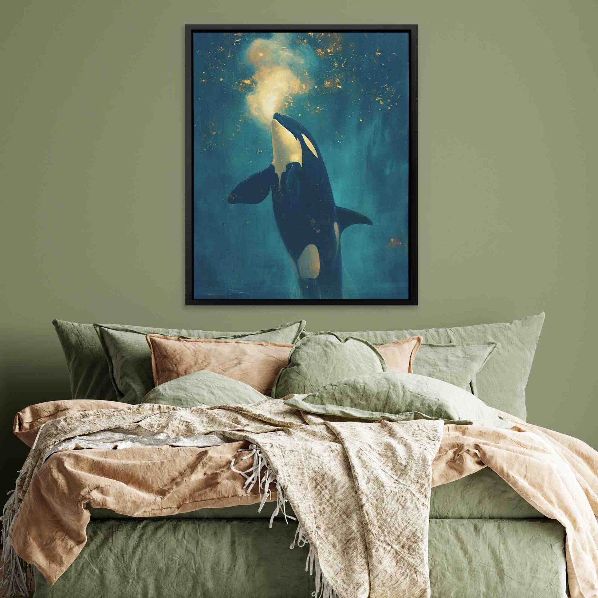 Dreaming of Orcas - Cobalt Wall Art in Black Frame