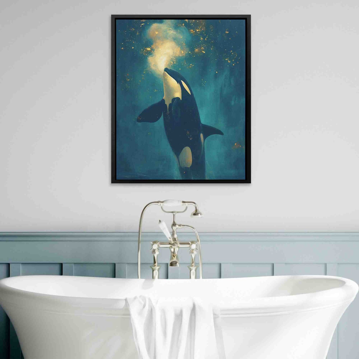 Dreaming of Orcas - Blue and Gold Art