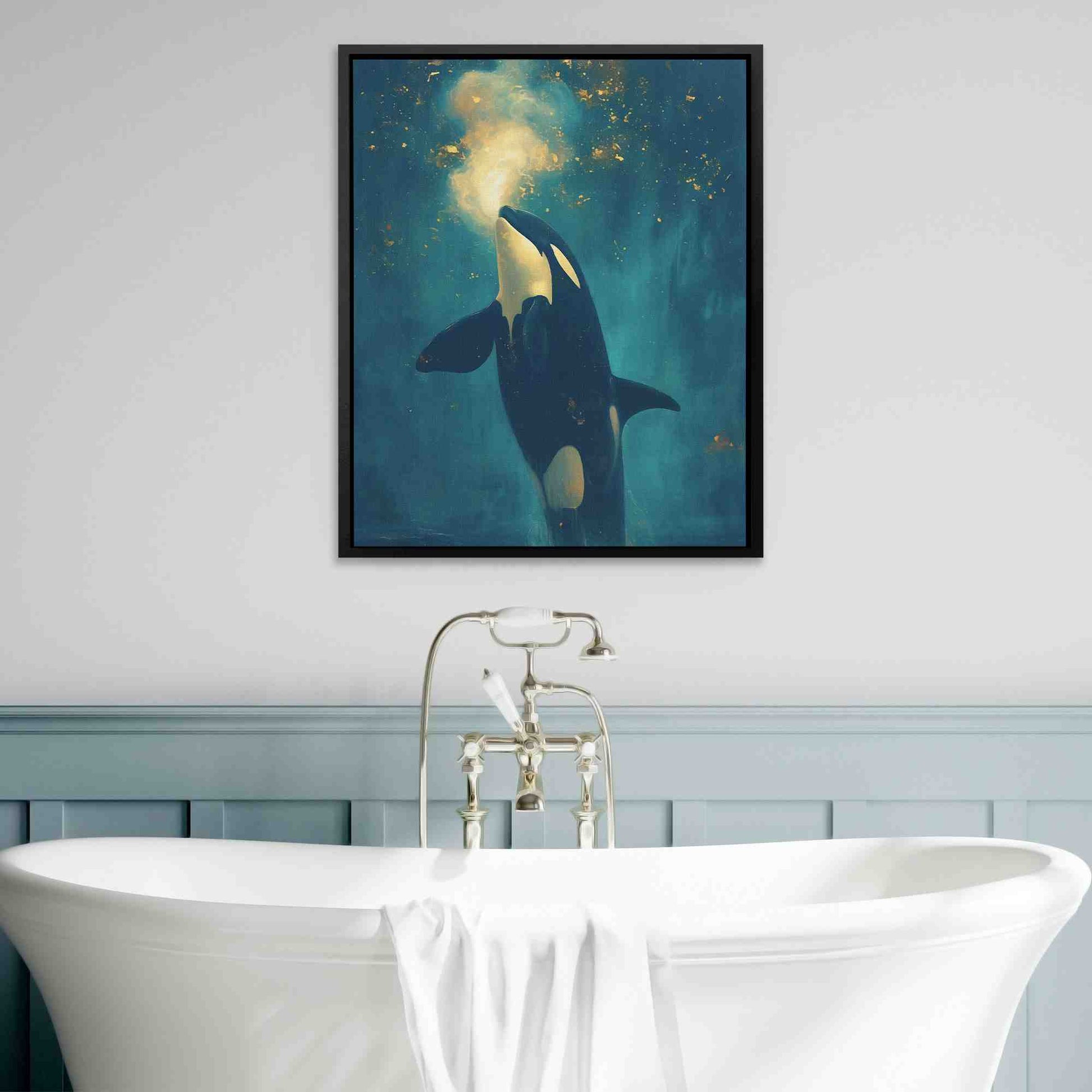 Dreaming of Orcas - Blue and Gold Art