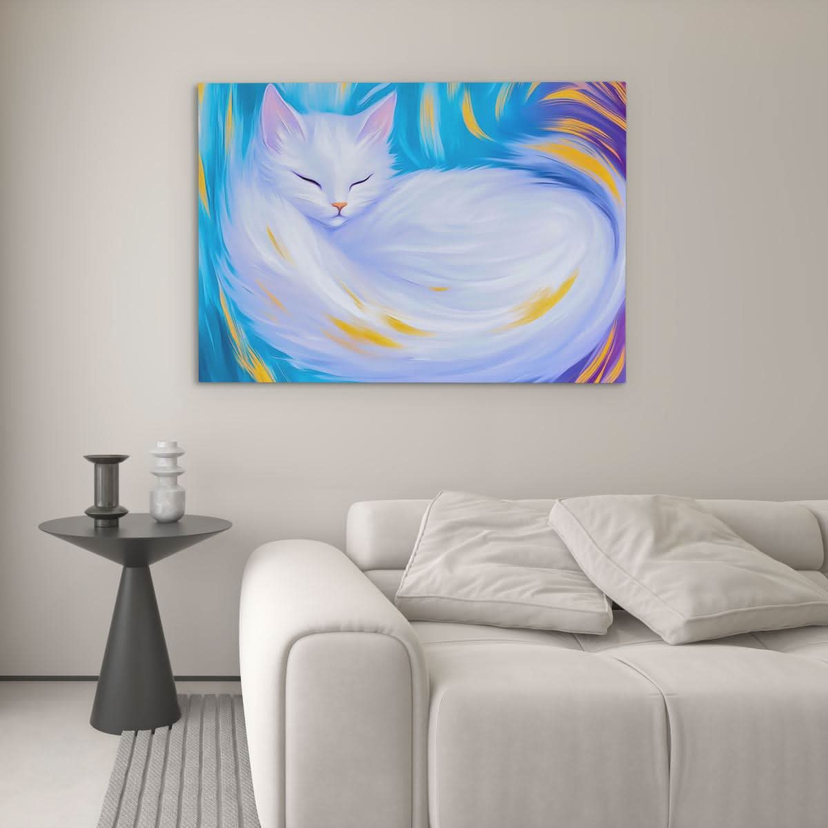 Dreaming White Cat - Large Canvas Print