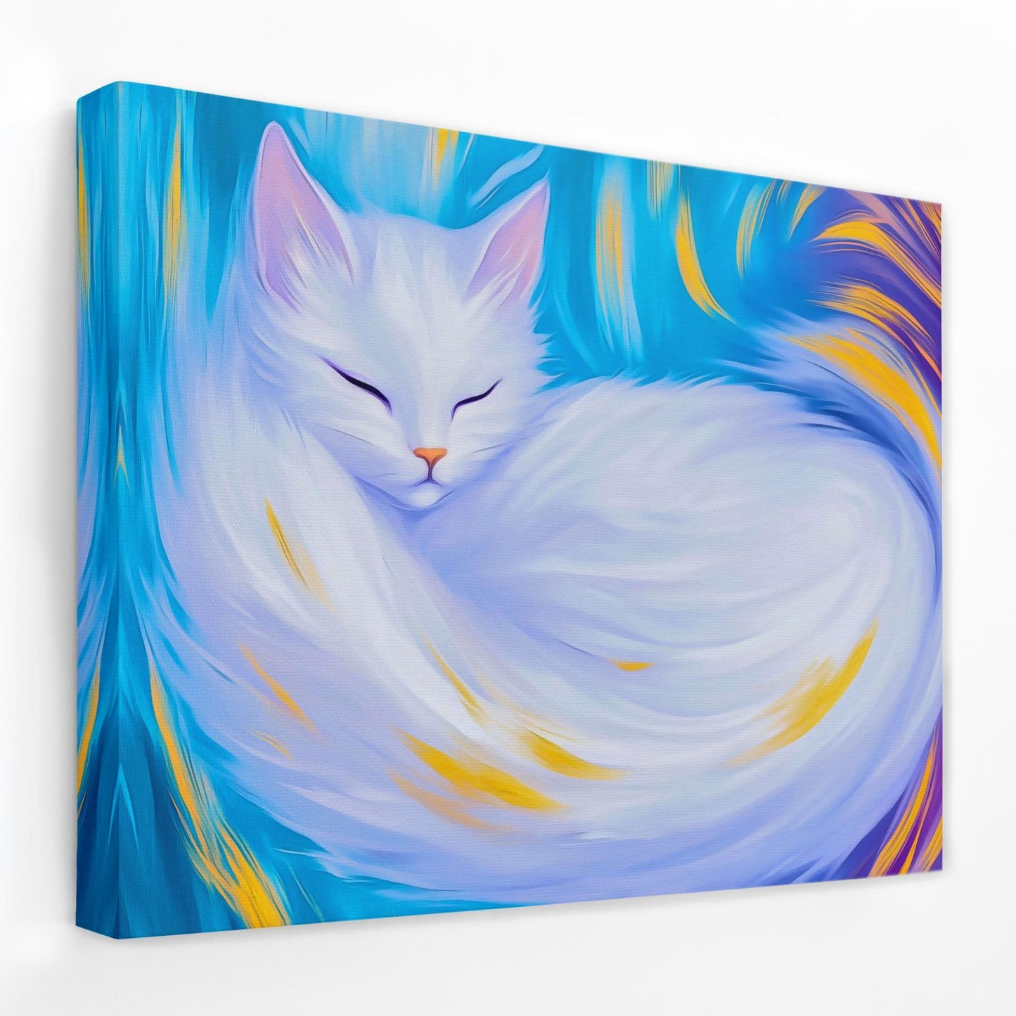 Dreaming White Cat - Cat Canvas Wall Art
