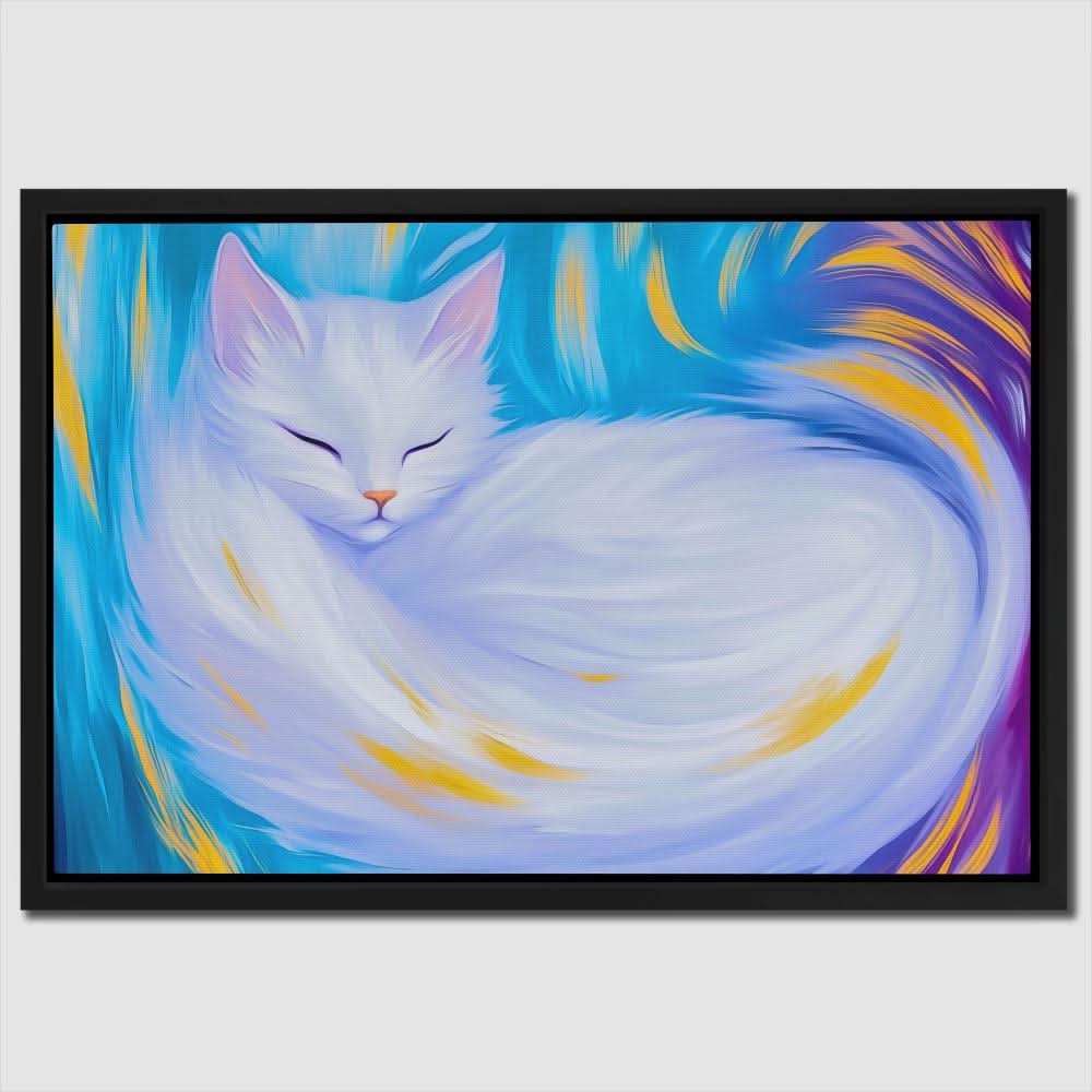 Dreaming White Cat - Cat Art for Bedroom