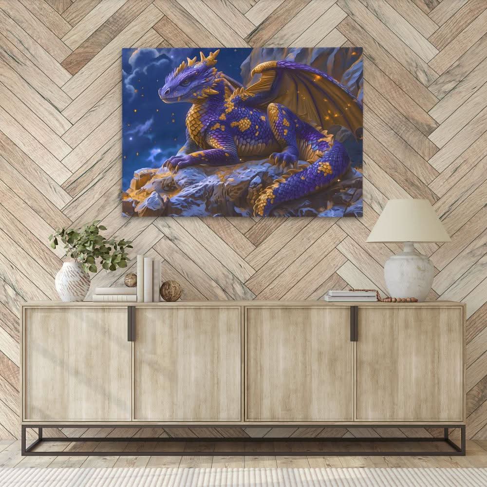 Dreamy Dragon - Dragon Wall Art in Black Frame