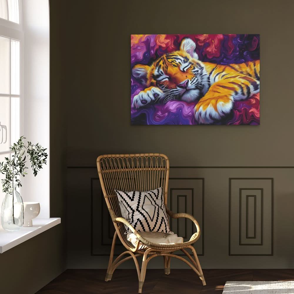 Dreamy Stripes - Purple Big Cat Canvas Print