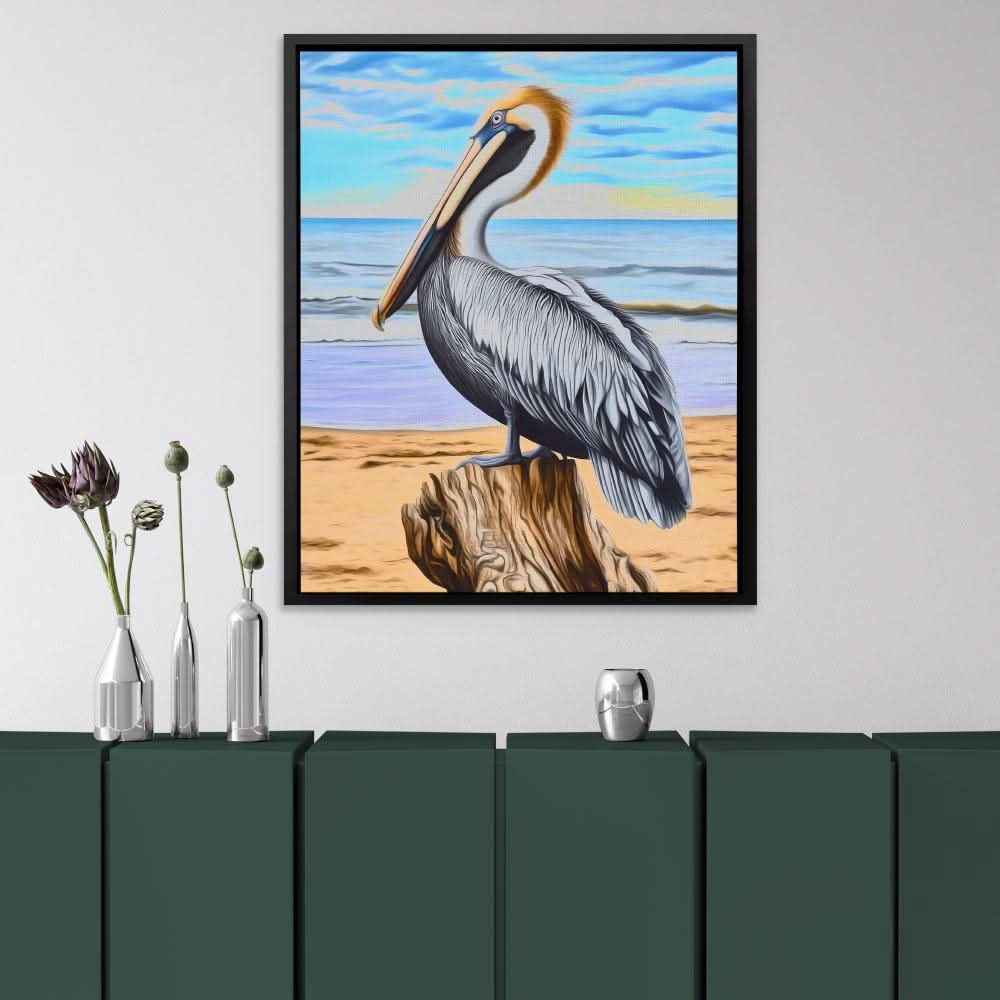 Driftwood Pelican Perch - Beige Canvas Wall Art