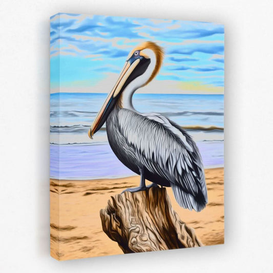 Driftwood Pelican Perch - Beach Canvas Wall Art