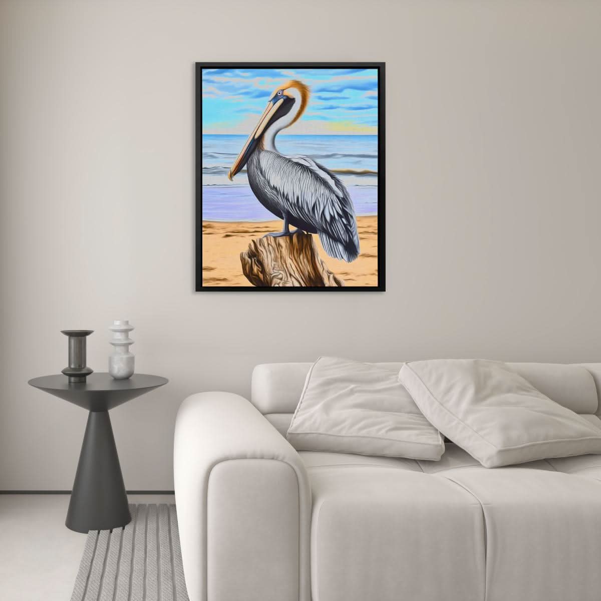 Driftwood Pelican Perch - Large Canvas Print