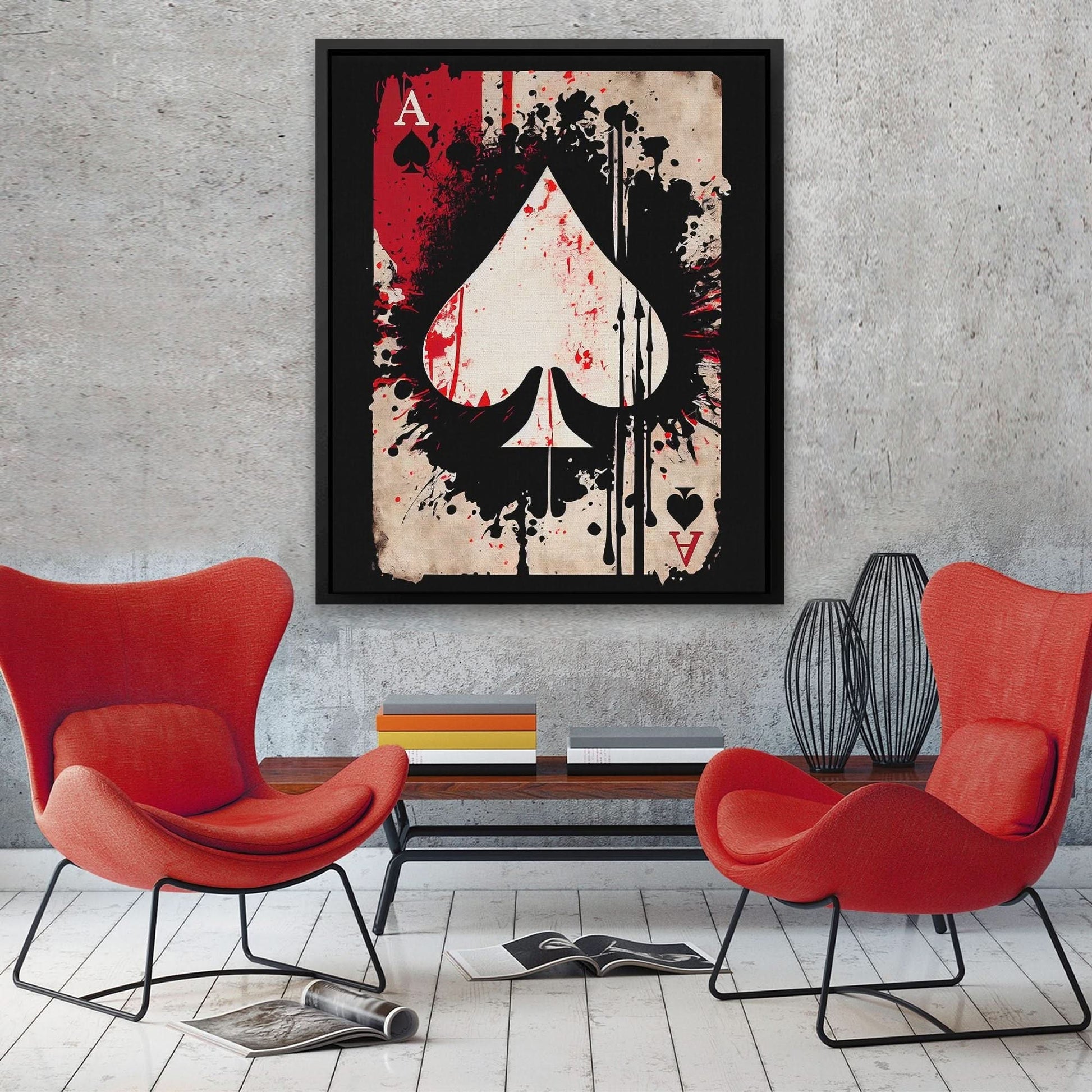 Dripping Ace of Spades - Poker Wall Art in Black Frame
