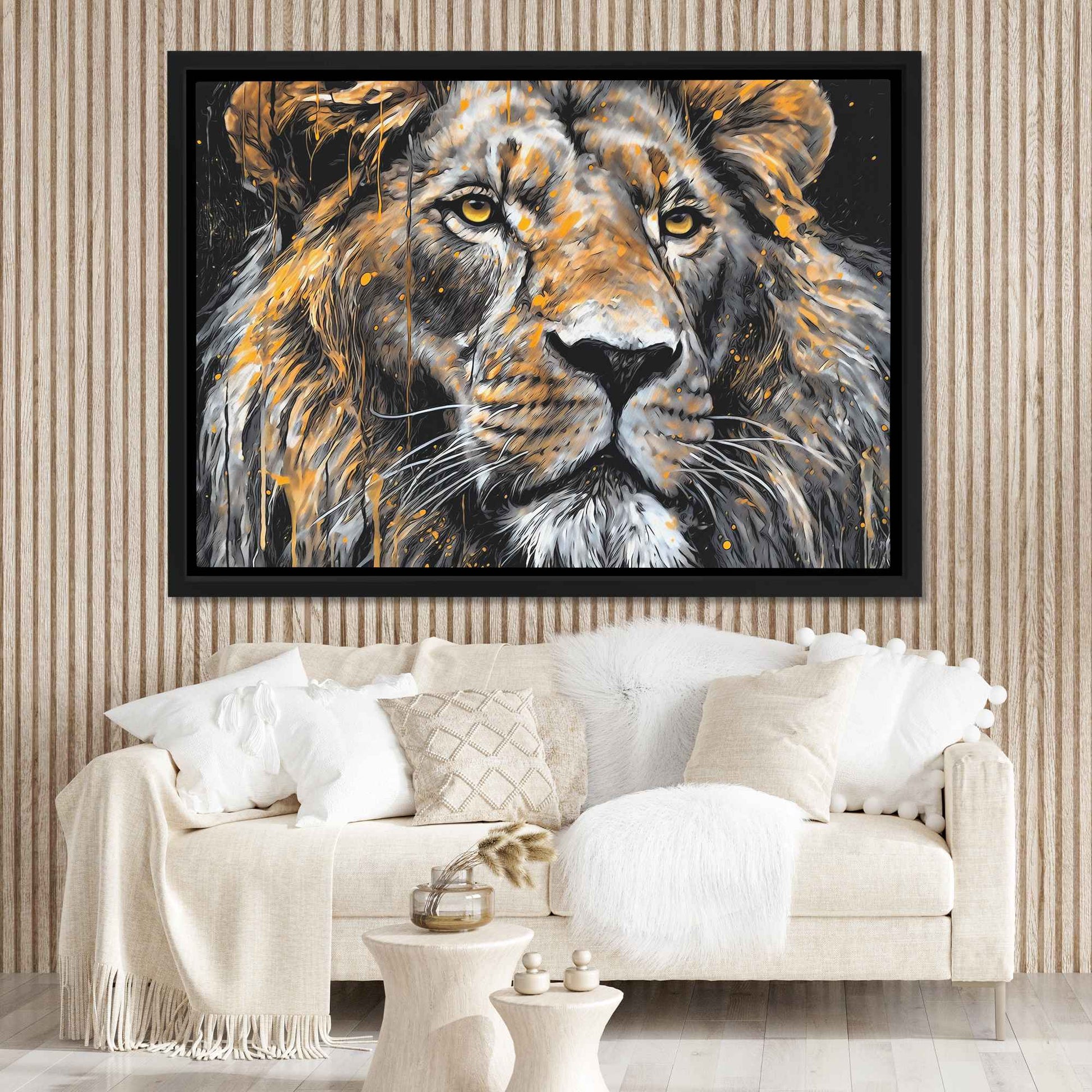 Dripping Gold Lion - Black and Gold Canvas Wall Art