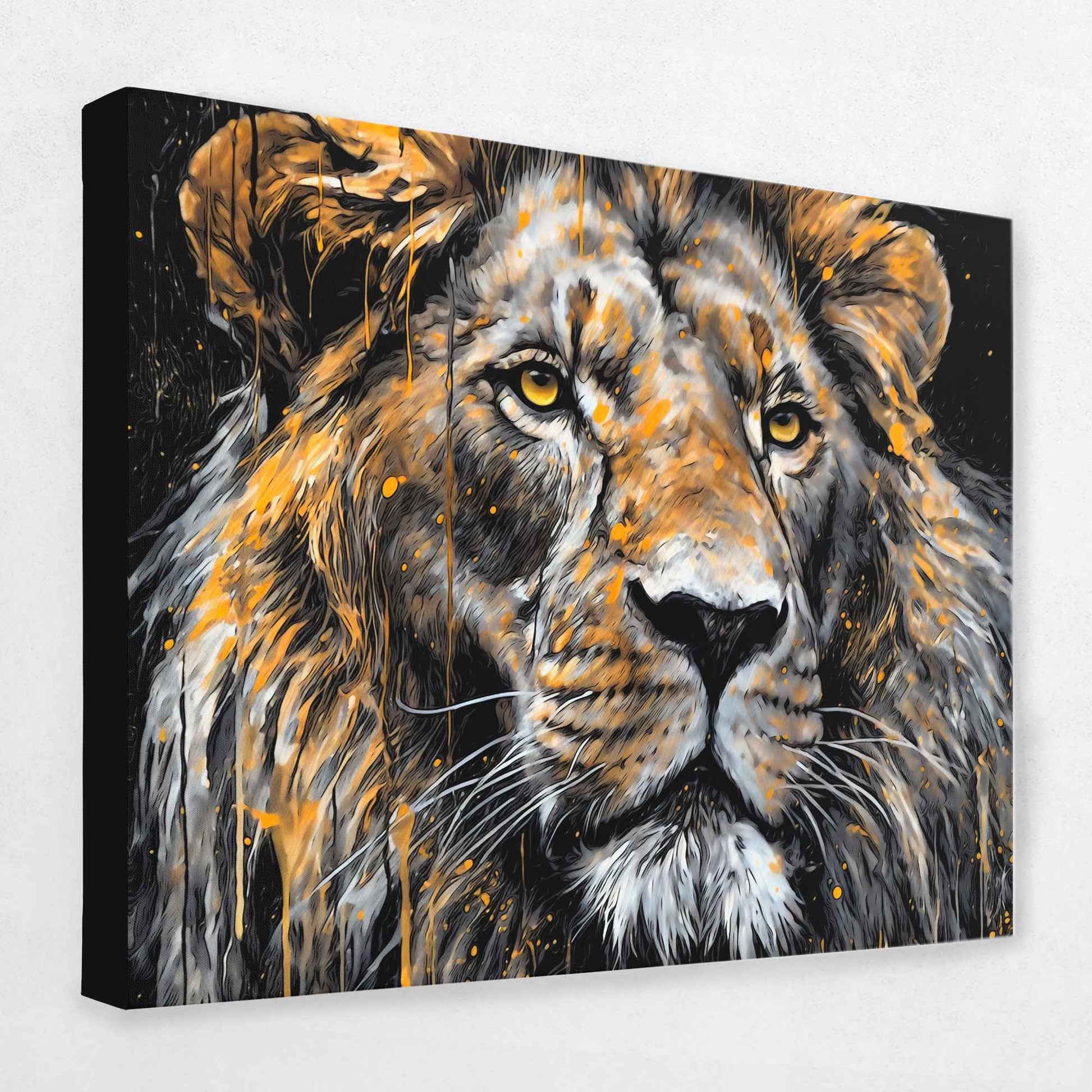 Dripping Gold Lion - Animals Canvas Wall Art