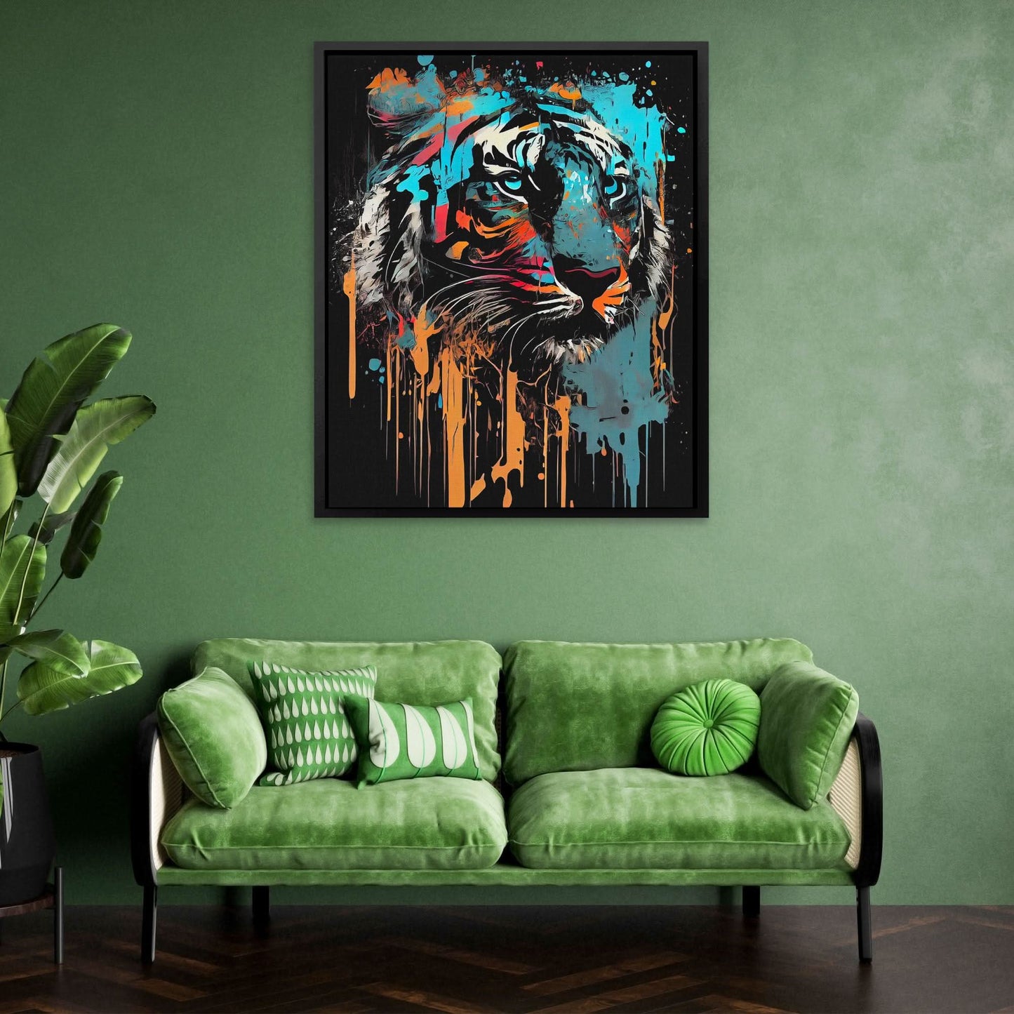 Dripping Stripes - Tiger Wall Art in Black Frame