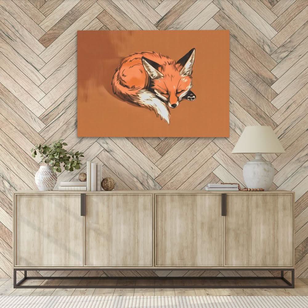 Drowsy Fox - Autumn Wall Art in Black Frame