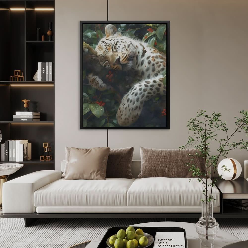 Drowsy Leopard - Big Cat Wall Art in Black Frame