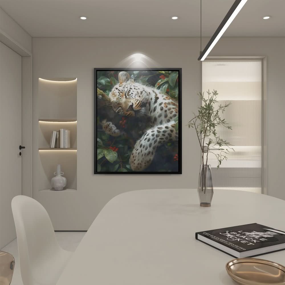 Drowsy Leopard - Contemporary Wall Art in Black Frame