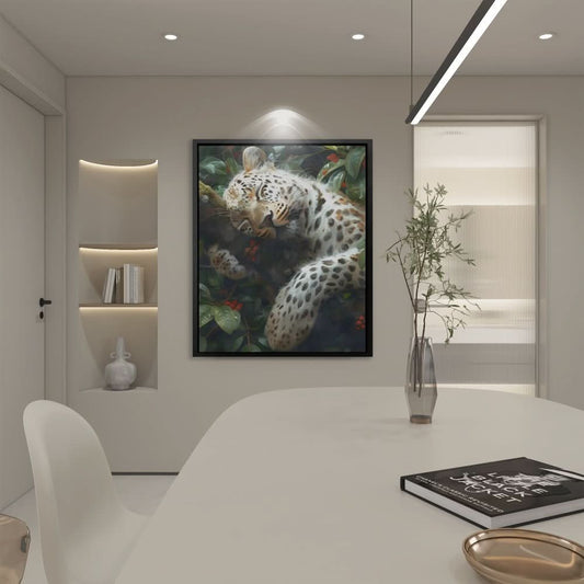 Drowsy Leopard - Contemporary Wall Art in Black Frame
