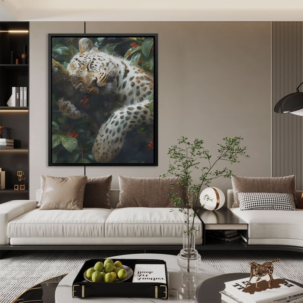 Drowsy Leopard - Modern Neutral Canvas Wall Art