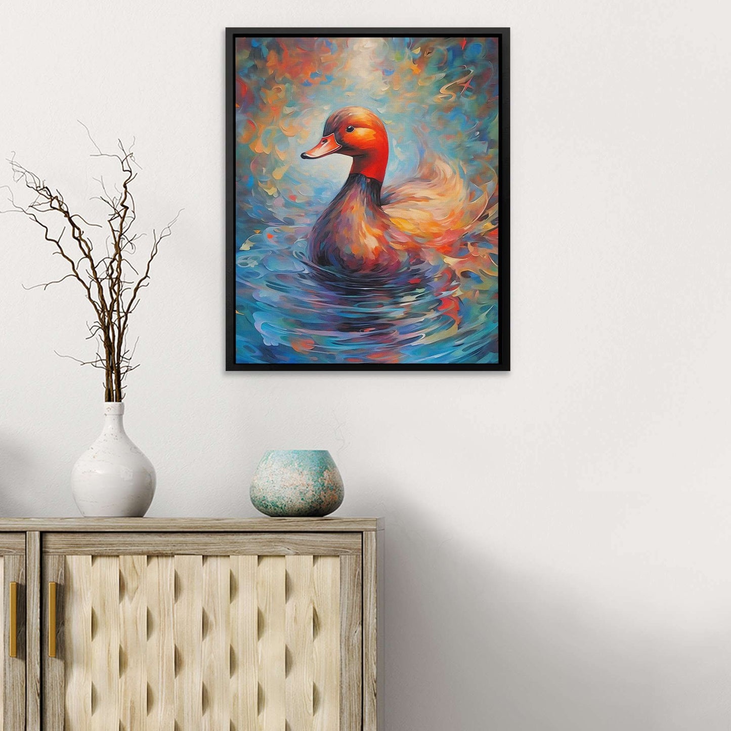 Duck's Delight - Duck Wall Art in Black Frame