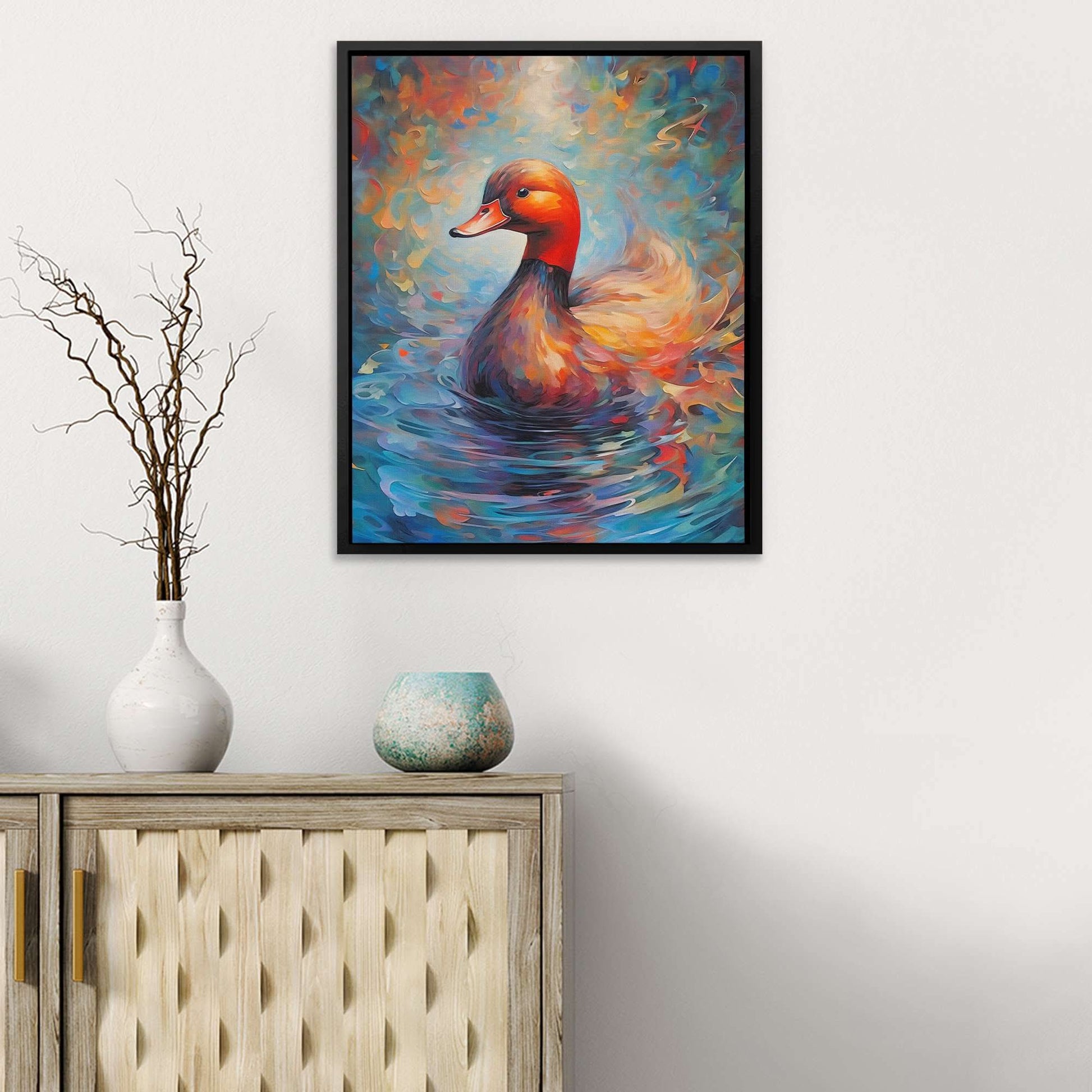Duck's Delight - Duck Wall Art in Black Frame
