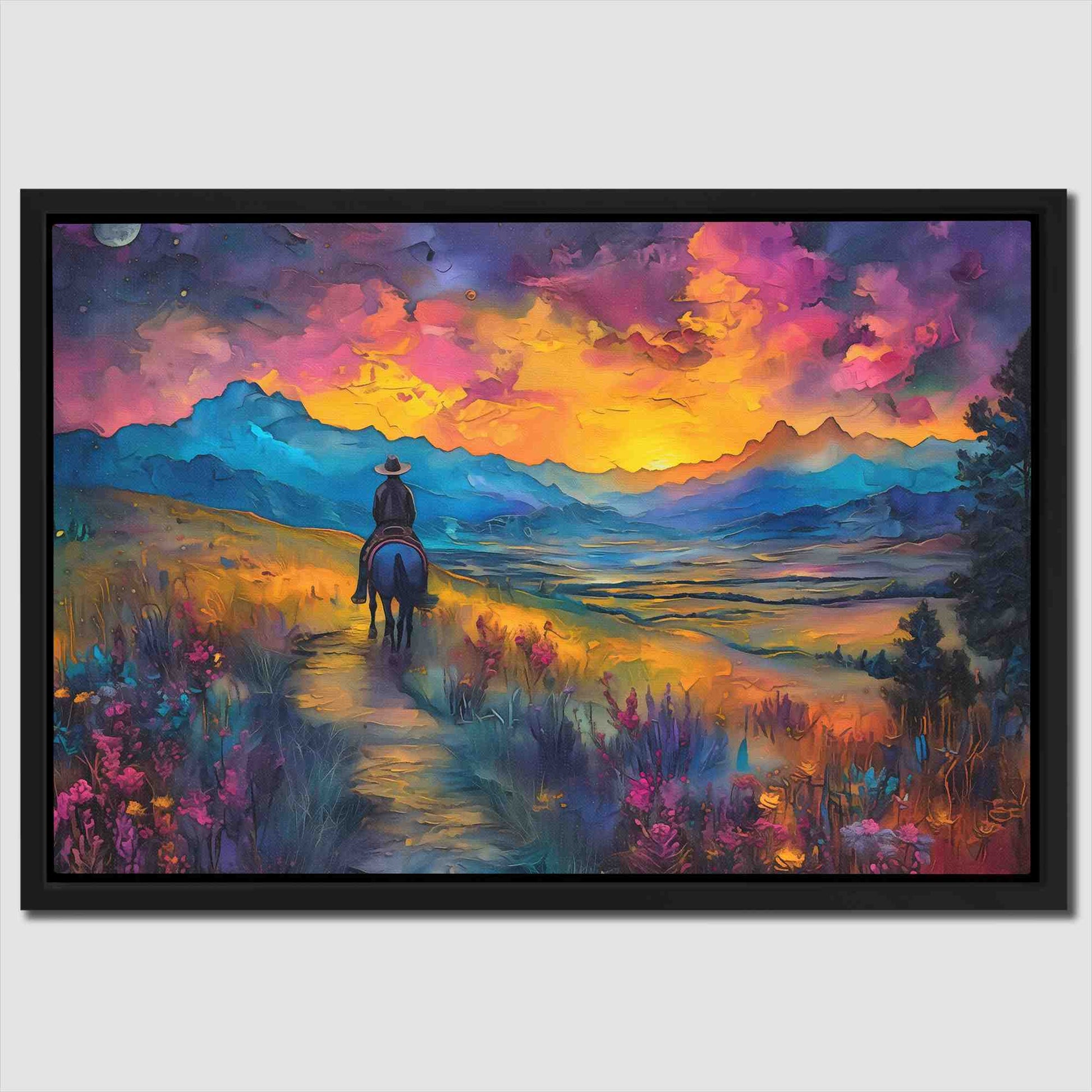 Dusk Mountain - Colorful Cowboy Canvas Print
