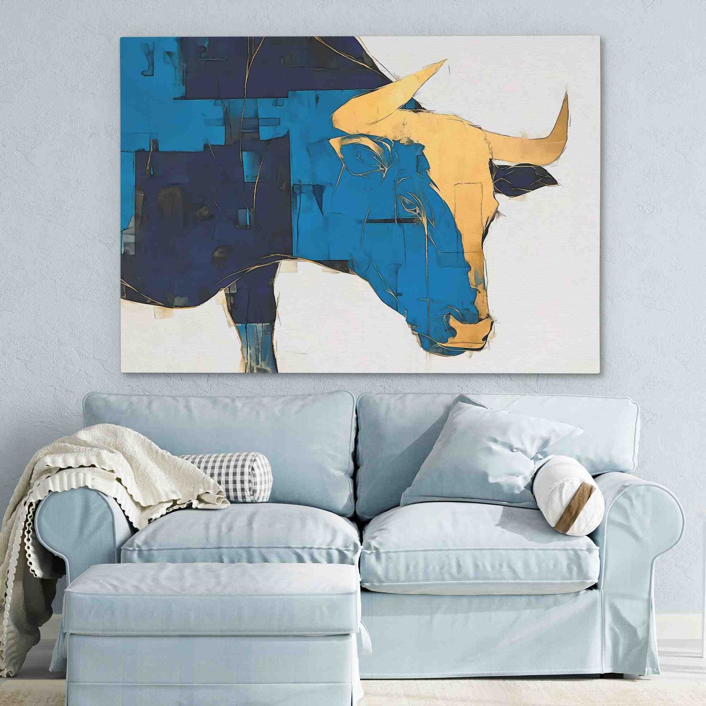 Dynamic Dimension - Blue and Gold Wall Art in Black Frame