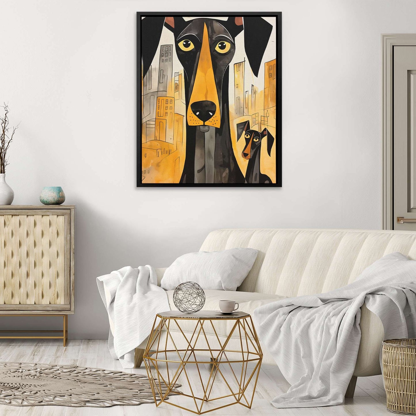 Dynamic Dobermans - Black and Gold Canvas Wall Art