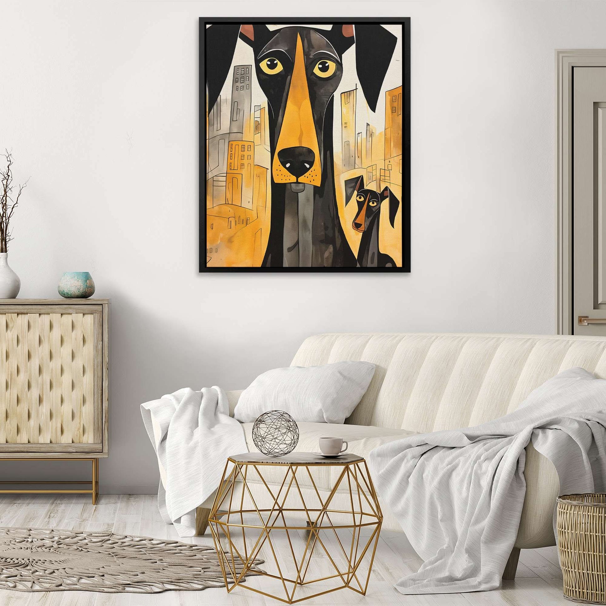 Dynamic Dobermans - Black and Gold Canvas Wall Art