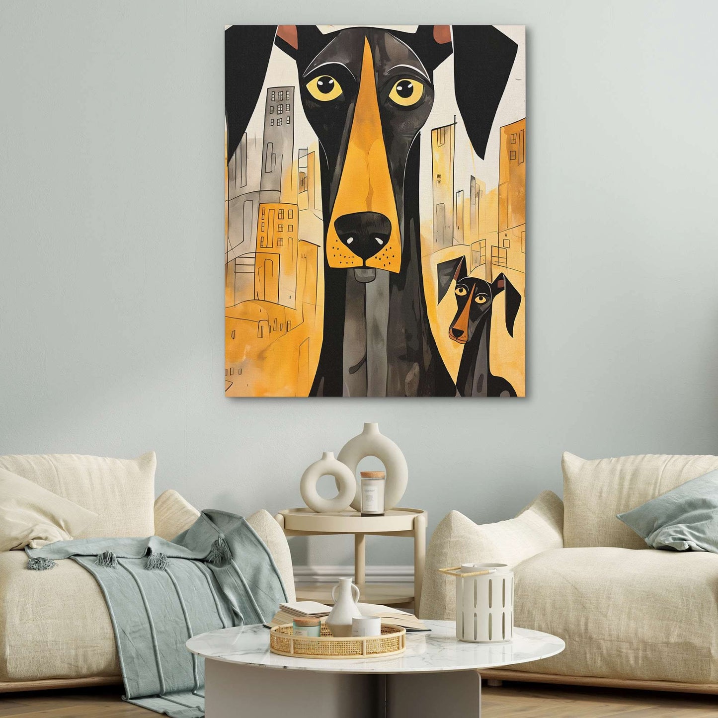 Dynamic Dobermans - Doberman Wall Art in Black Frame