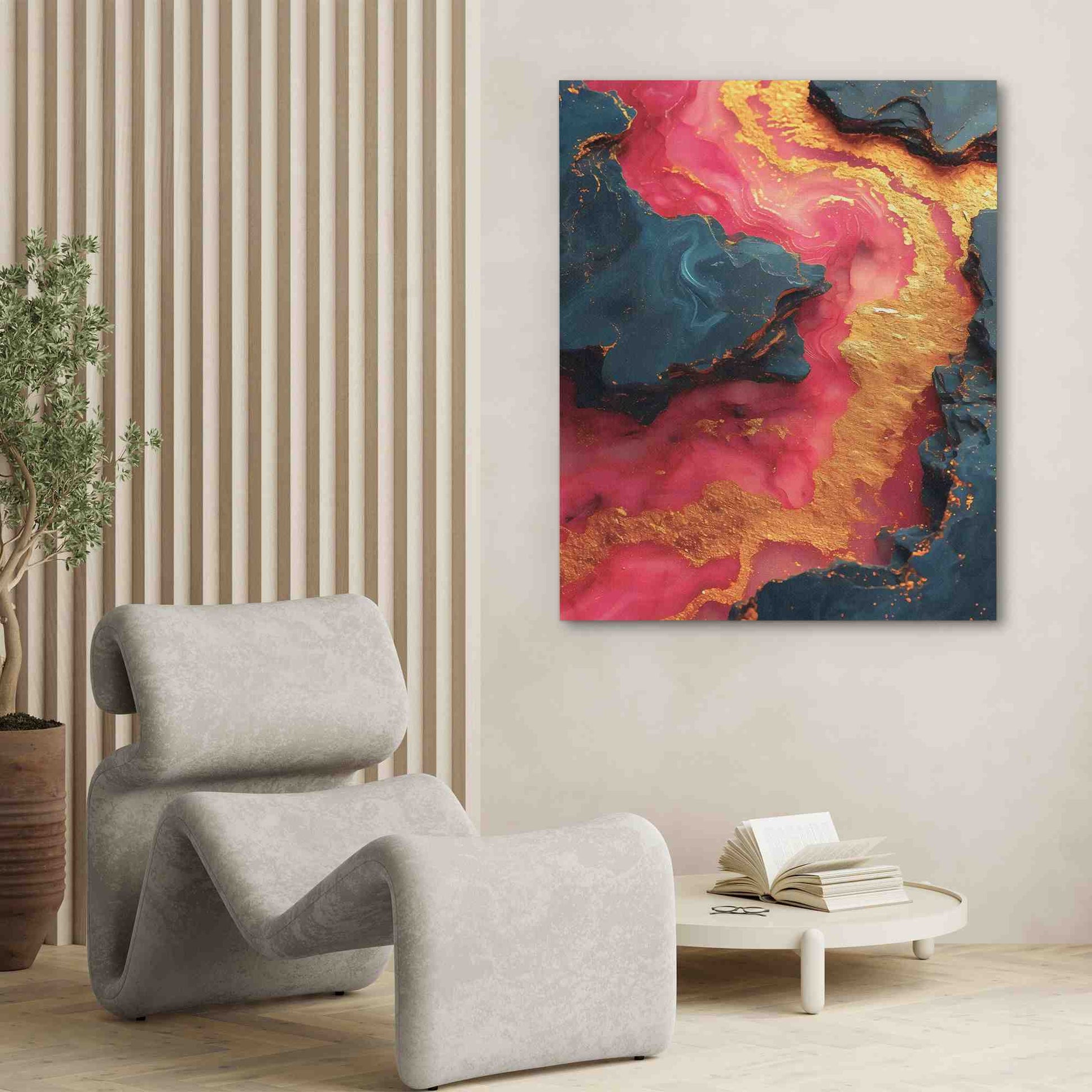 Dynamic Pink Dream - Pink and Gold Wall Art in Black Frame