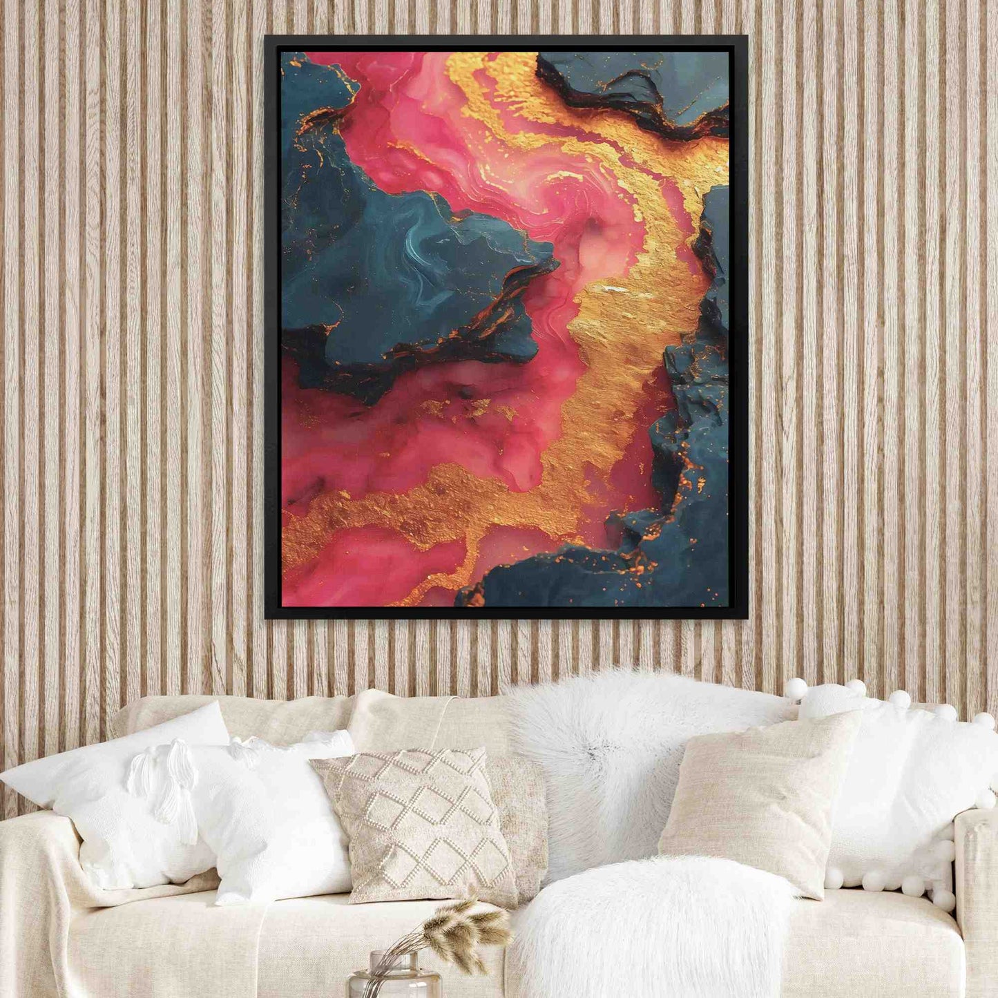 Dynamic Pink Dream - Abstract Wall Art in Black Frame
