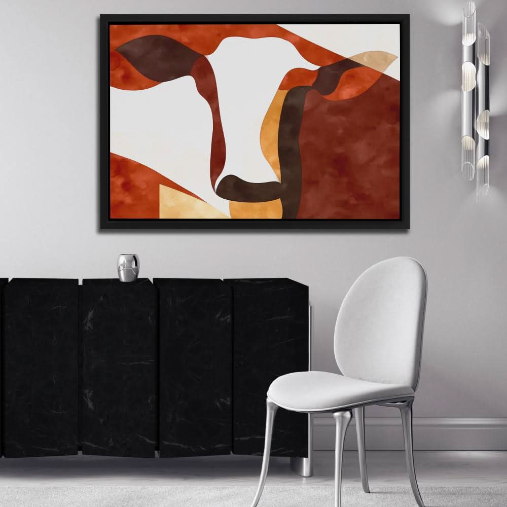 Earthen Gaze - Cow Wall Art in Black Frame