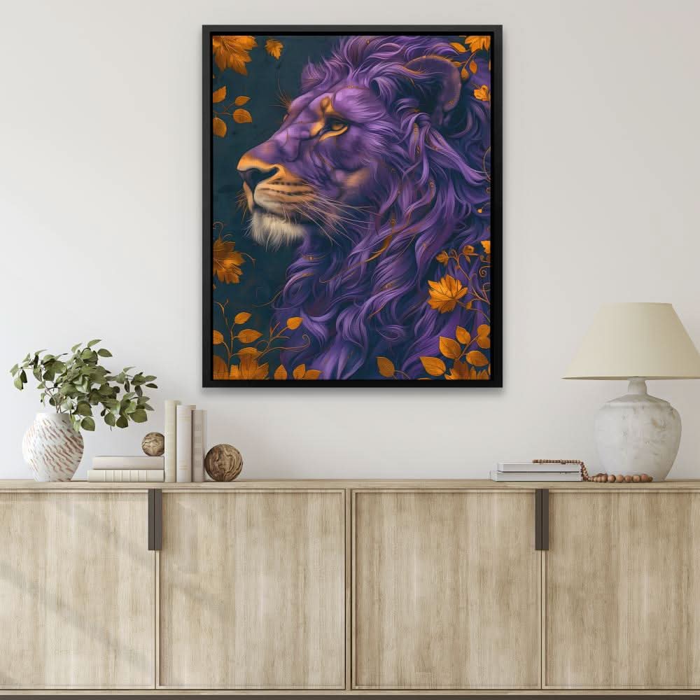 Earthly Lion - Modern Wall Art in Black Frame