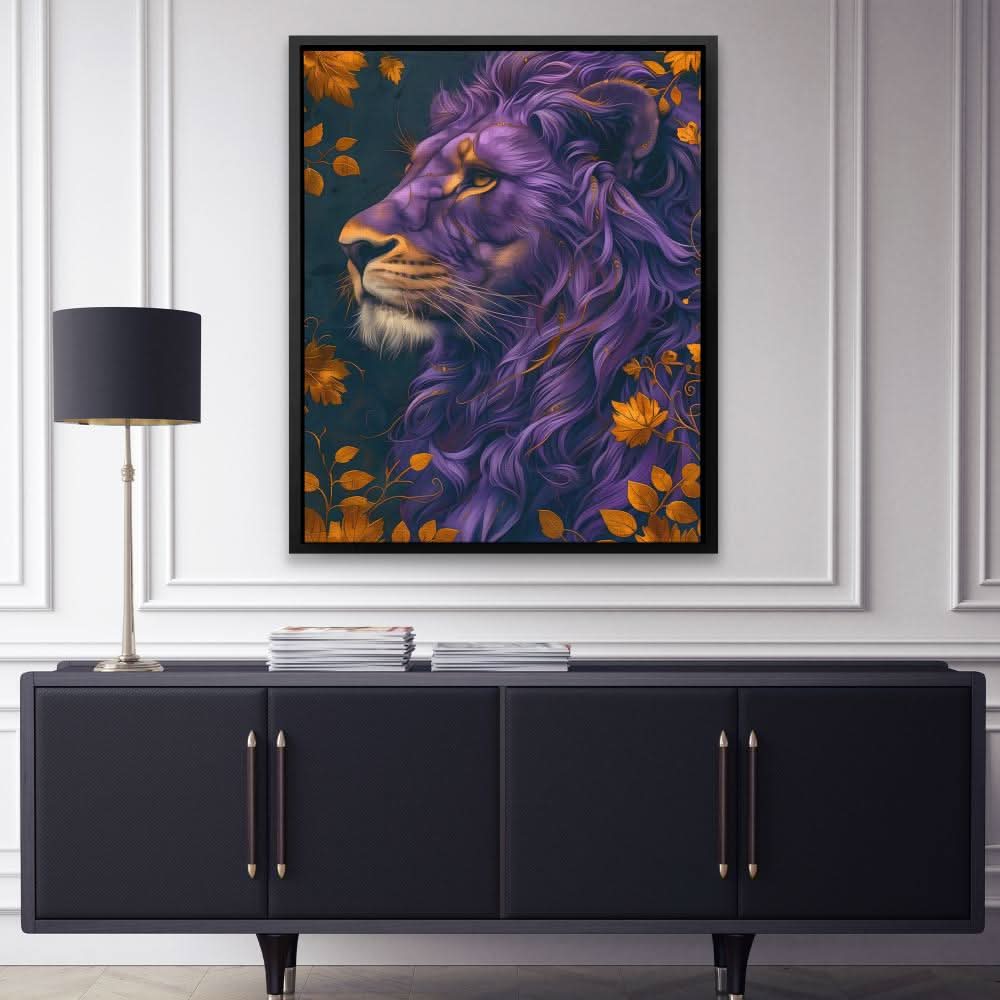 Earthly Lion - Lion Wall Art in Black Frame