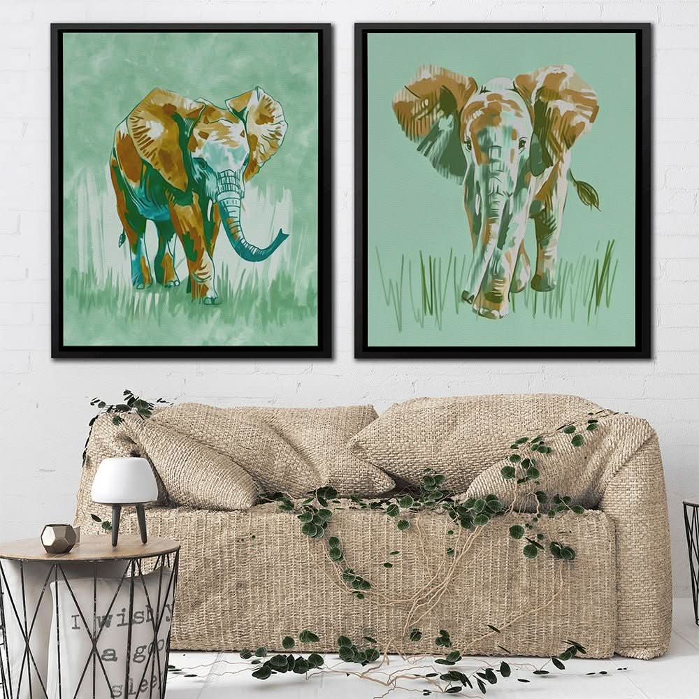 Earthy Tones Elephant Pair - Earth Tones Elephant Canvas Print