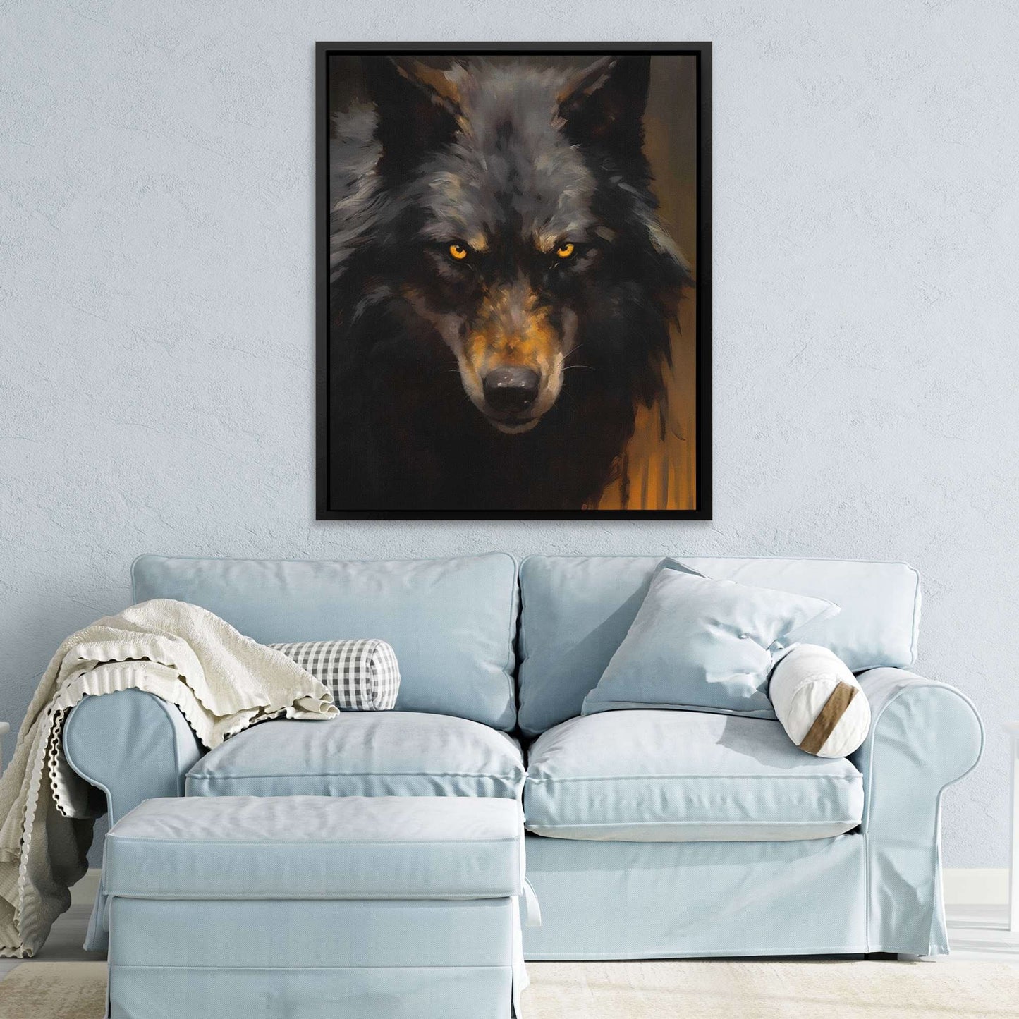 Ebony Spirit - Wolf Wall Art in Black Frame