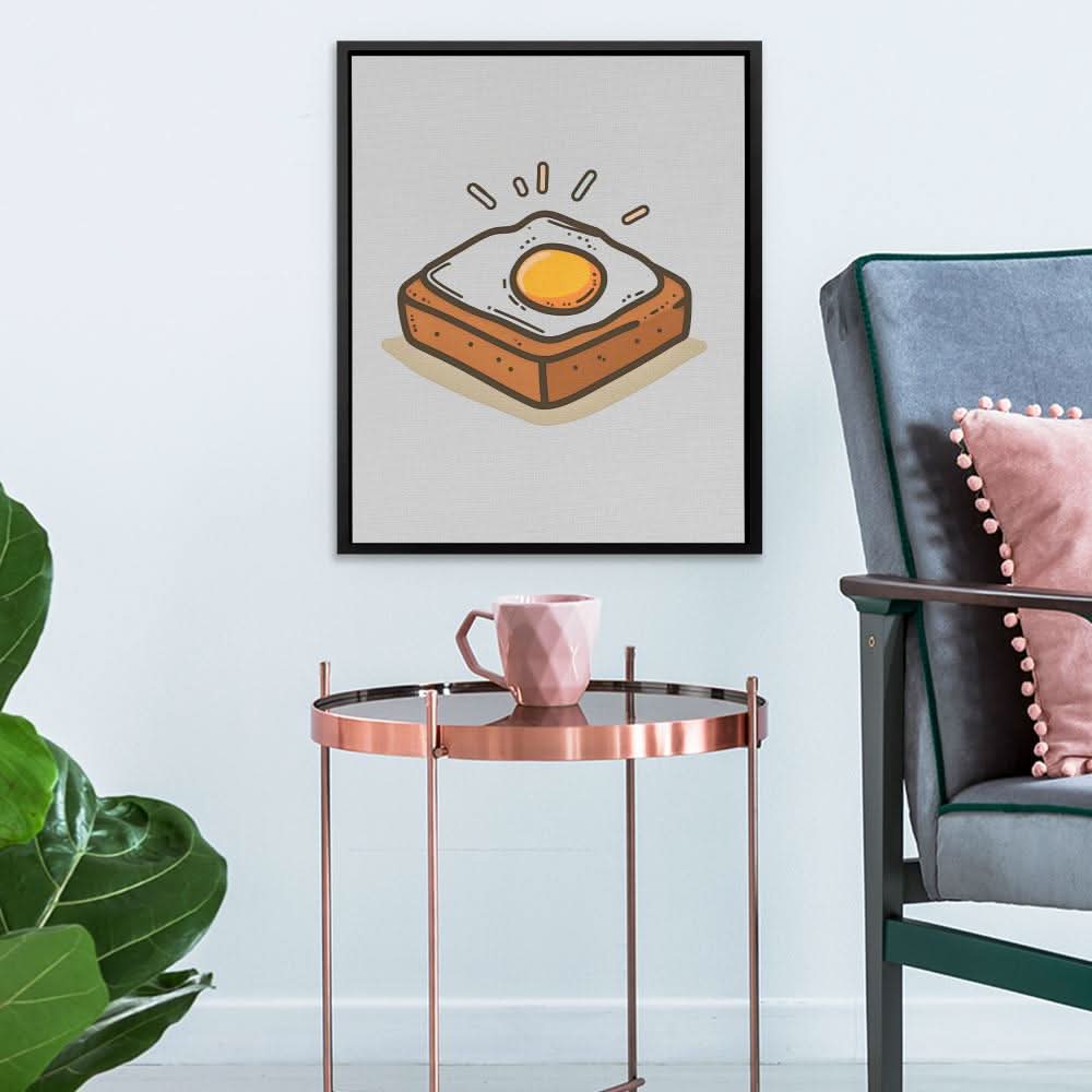 Egg and Toast - Minimalist Wall Art in Black Frame