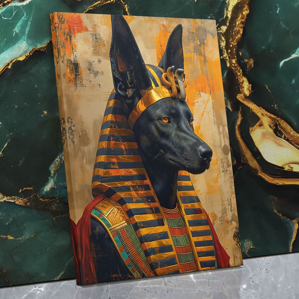 Egyptian Anubis - Black and Gold Canvas Wall Art