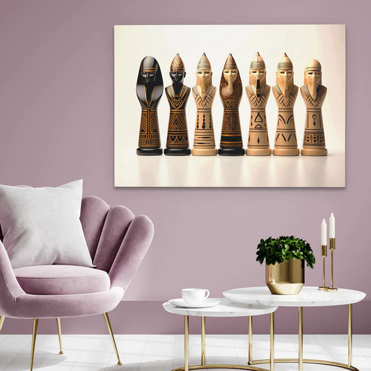 Egyptian Chess Set - Wall Art in Black Frame