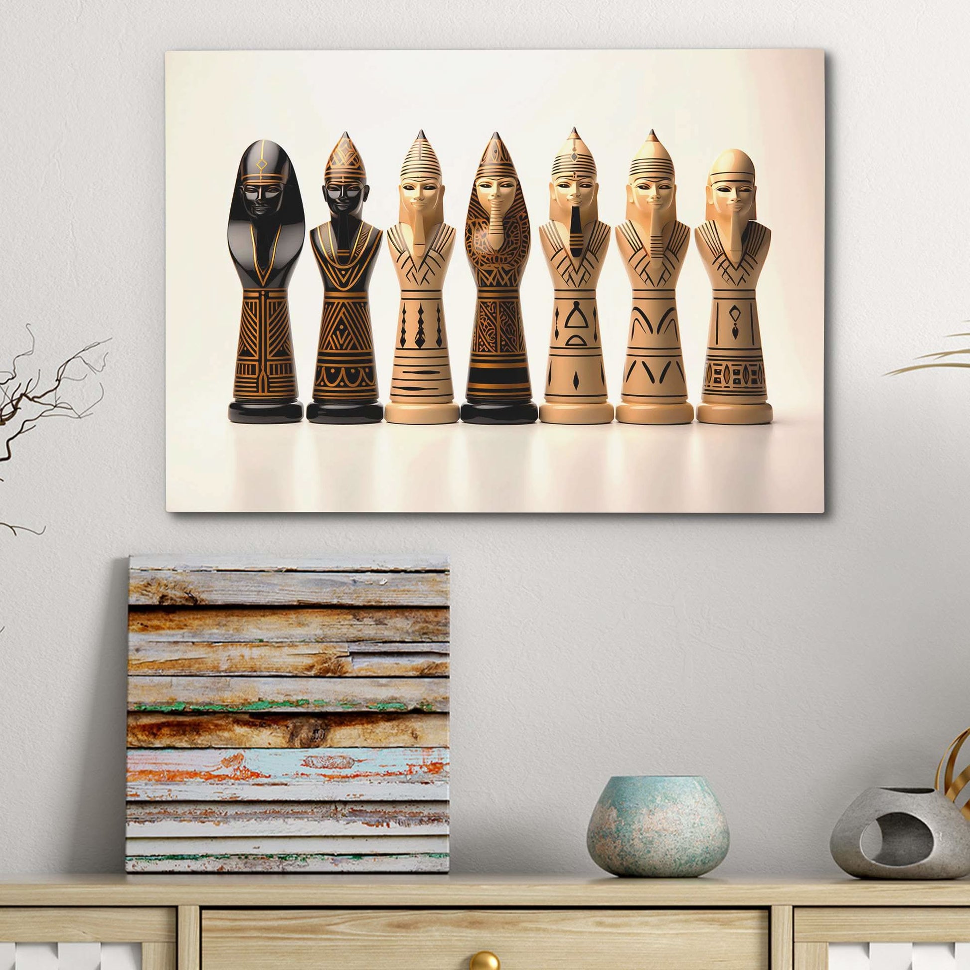 Egyptian Chess Set - Egyptian Wall Art in Black Frame