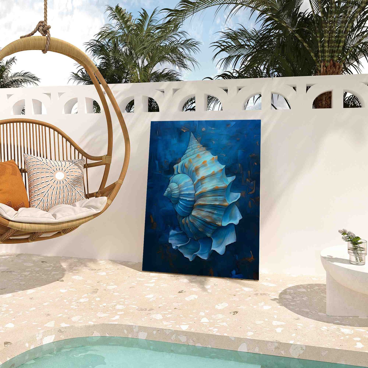 Elaborate Conch Shell - Abstract Blue Canvas Wall Art