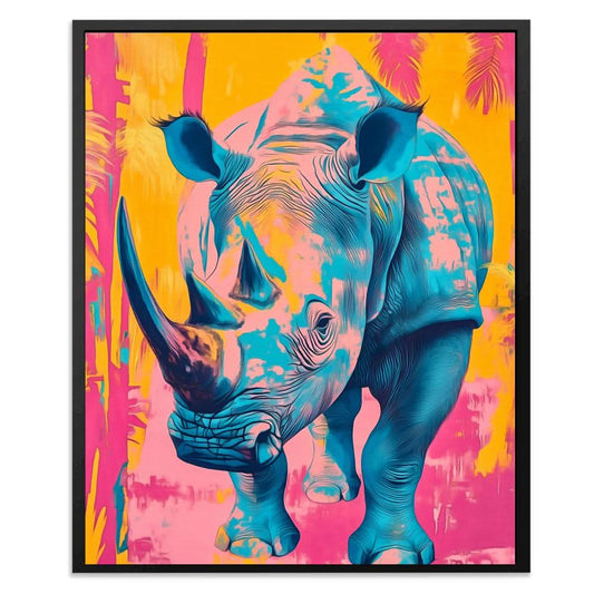 Electric Charge Rhino - Wall Art in Black Frame
