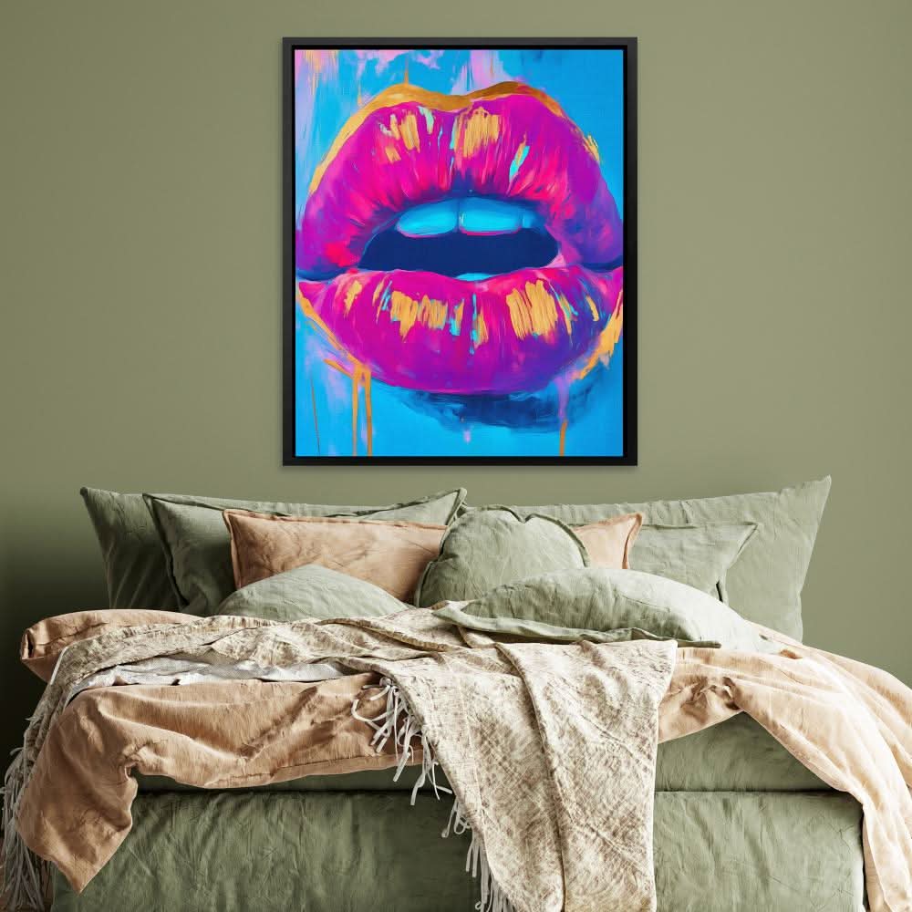 Electric Lips Drip - Wall Art in Black Frame