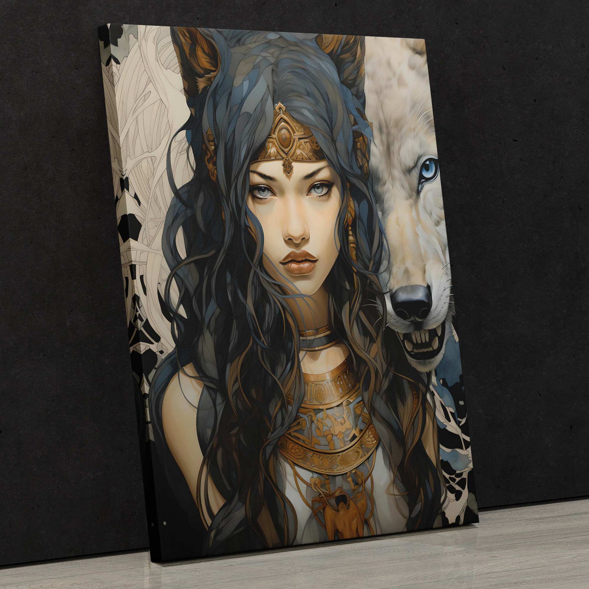 Electric Lupus - Wolf Wall Art in Black Frame