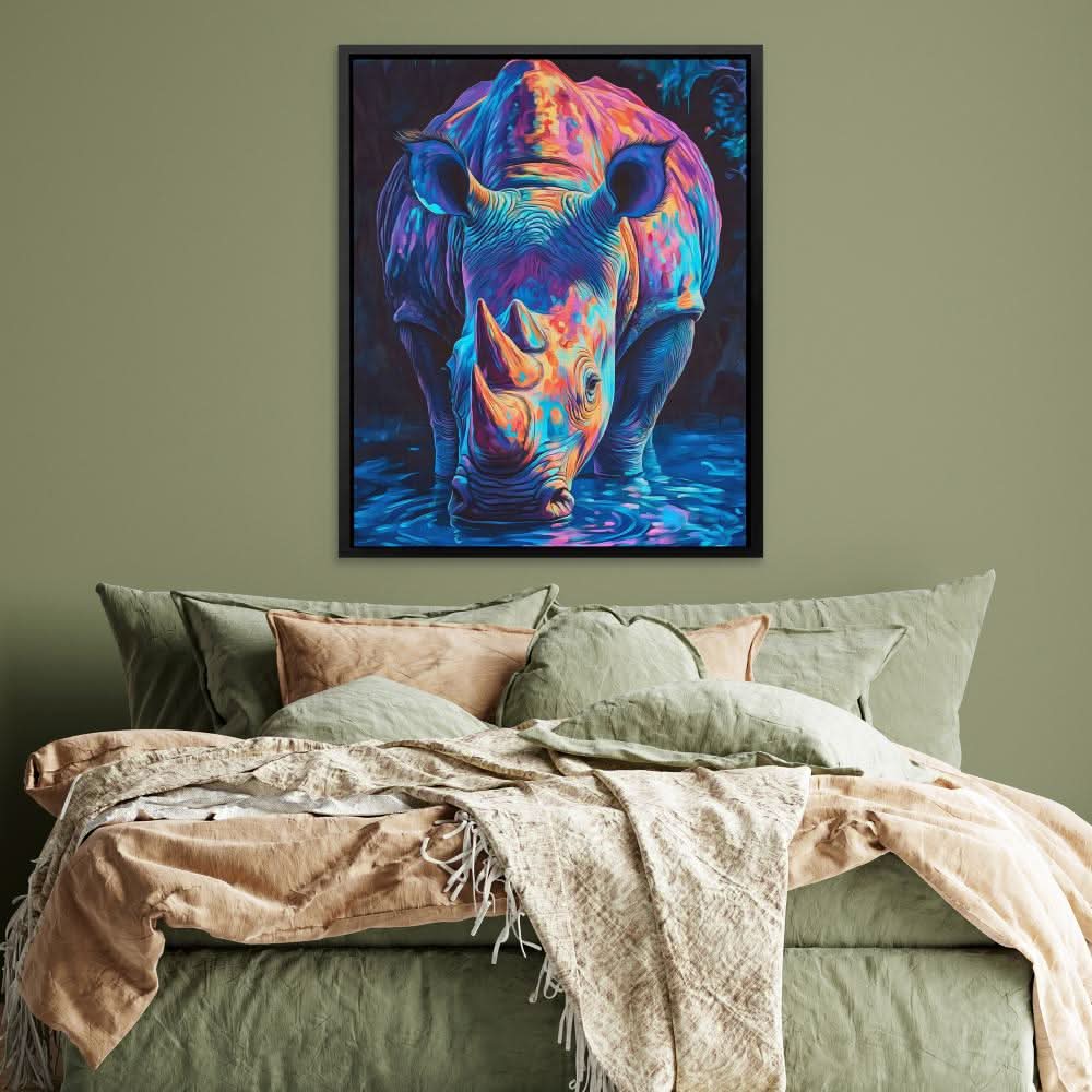 Electric Rhino - Wall Art in Black Frame
