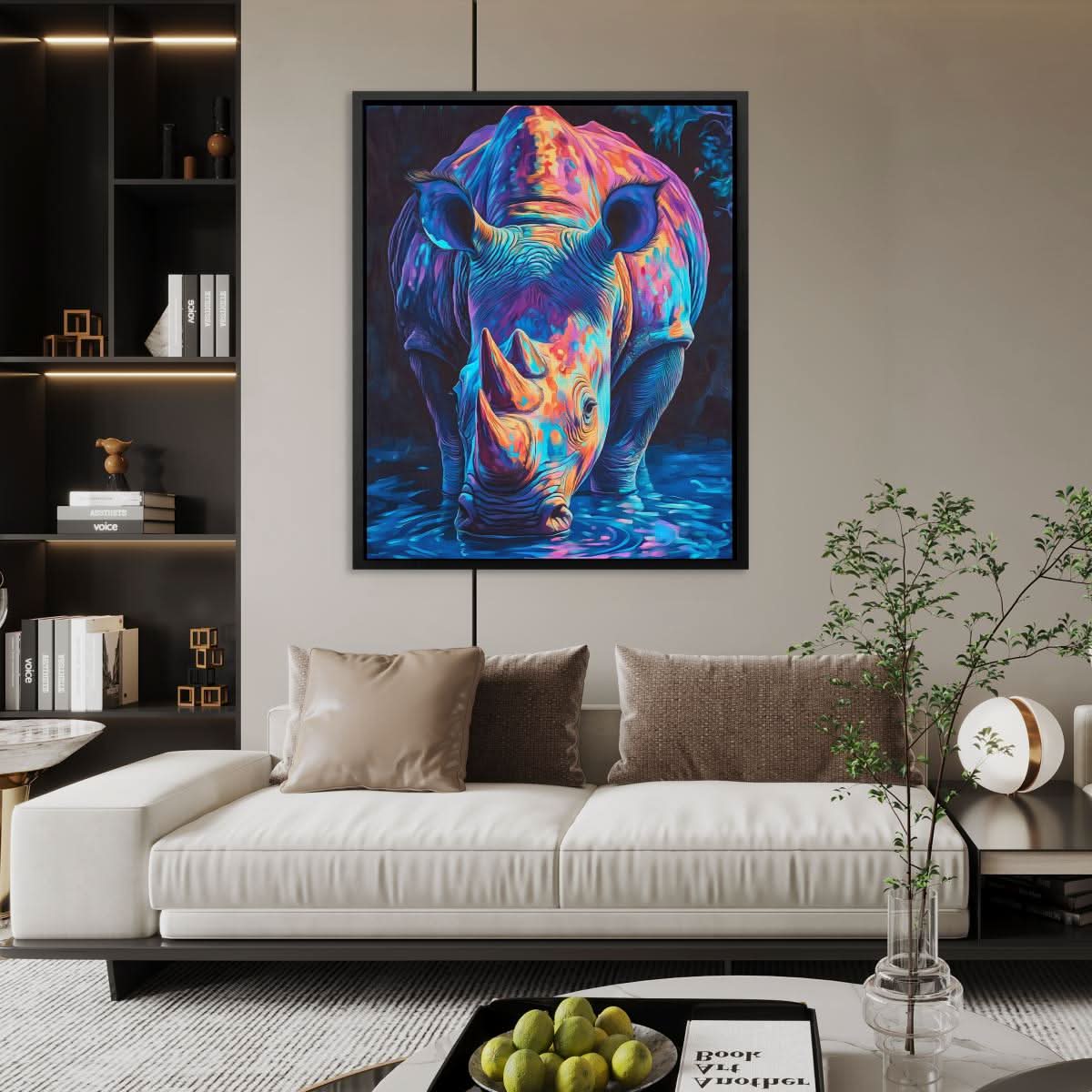 Electric Rhino - Rhino Wall Art in Black Frame