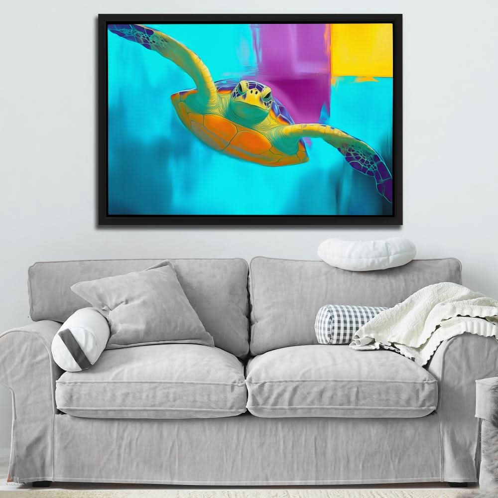 Electric Tide Turtle - Blue Beach House Canvas Print