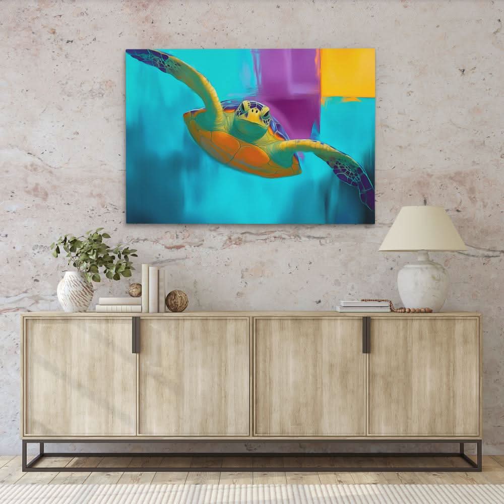 Electric Tide Turtle - Blue Canvas Wall Art
