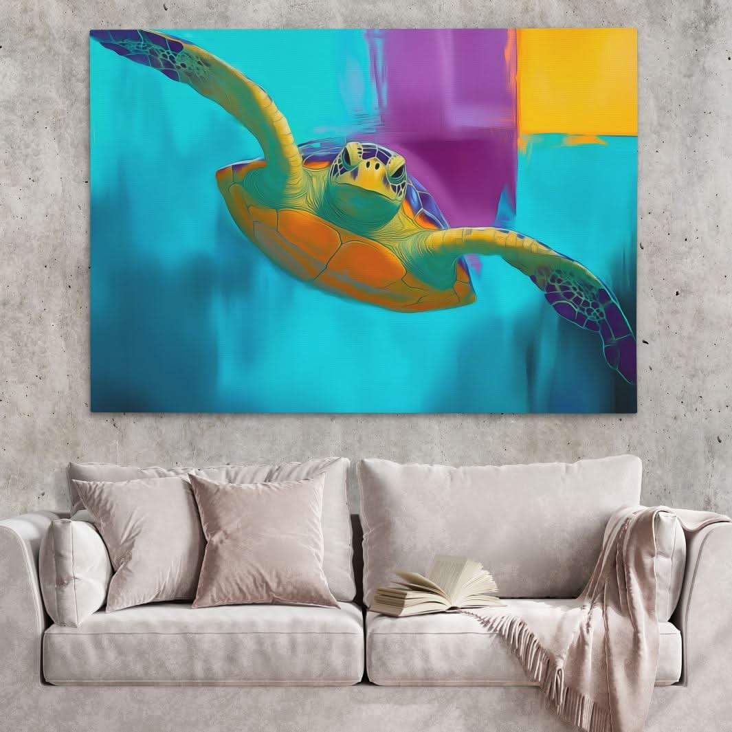 Electric Tide Turtle - Blue Wall Art
