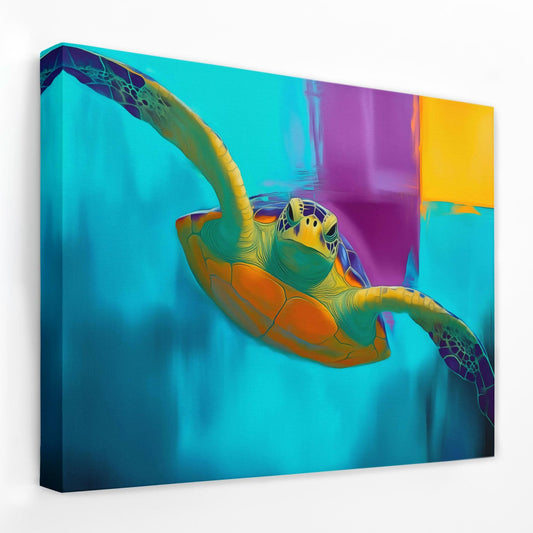 Electric Tide Turtle - Animals Canvas Wall Art
